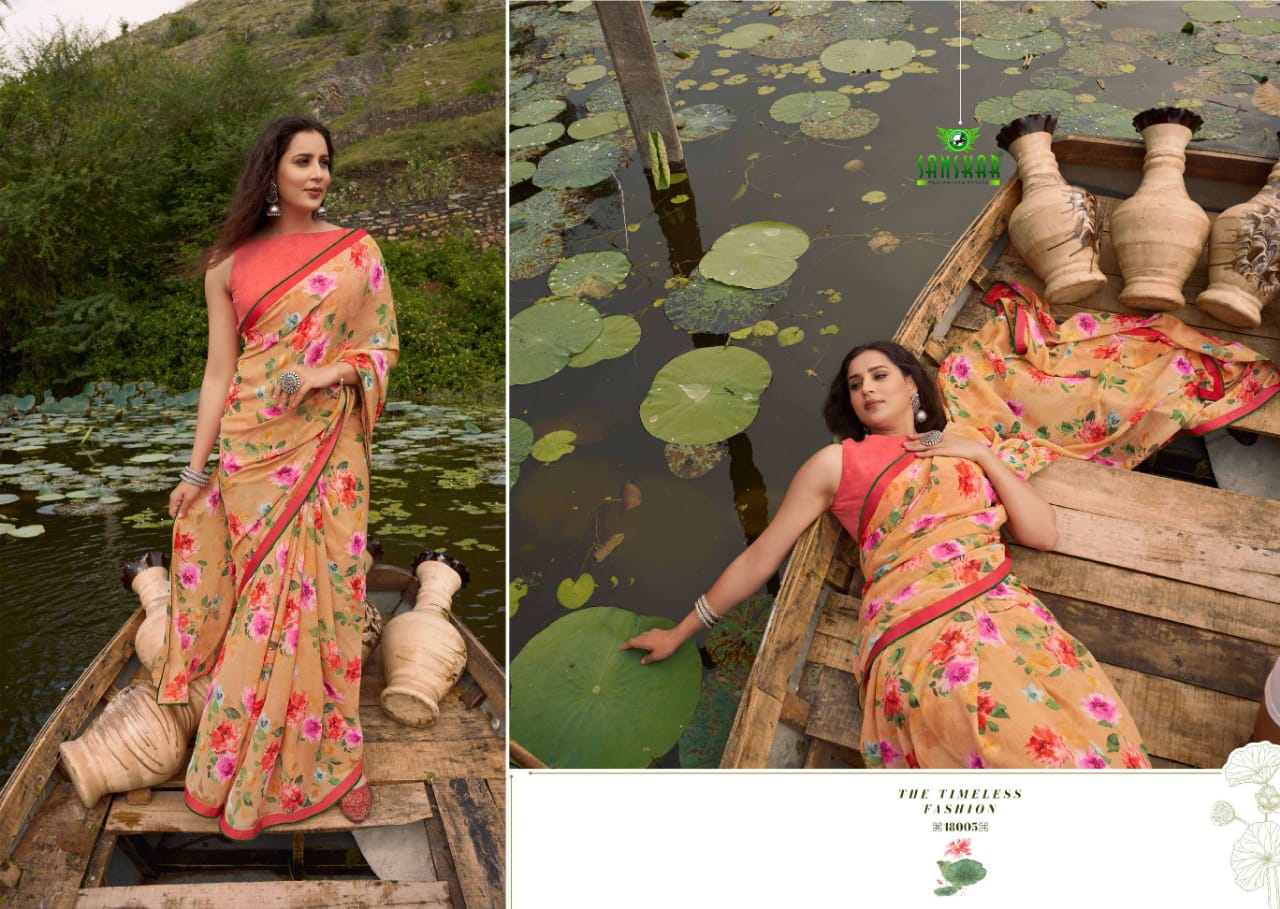 Sanskar Sadgi Casual Daily Wear Georgette Printed Saree Collection